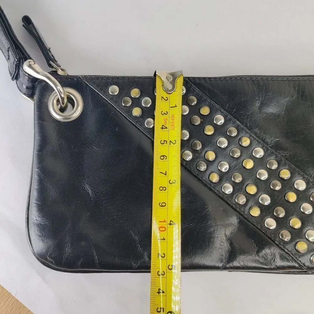 Sophia visconti Clutch Wristlet Studded Black Leather  Lime Green Lined Handbag